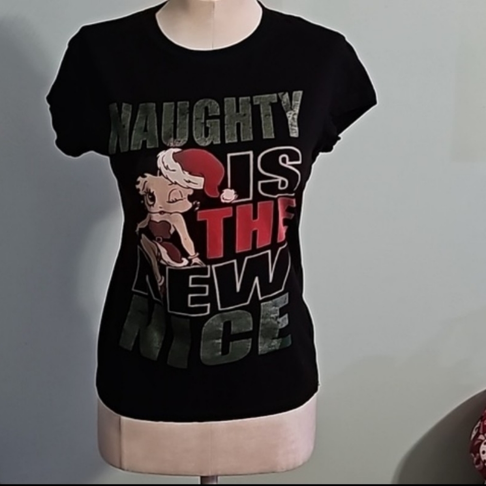Betty Boop Christmas Graphic Tee Black Size M Naughty Is The New Nice Holiday